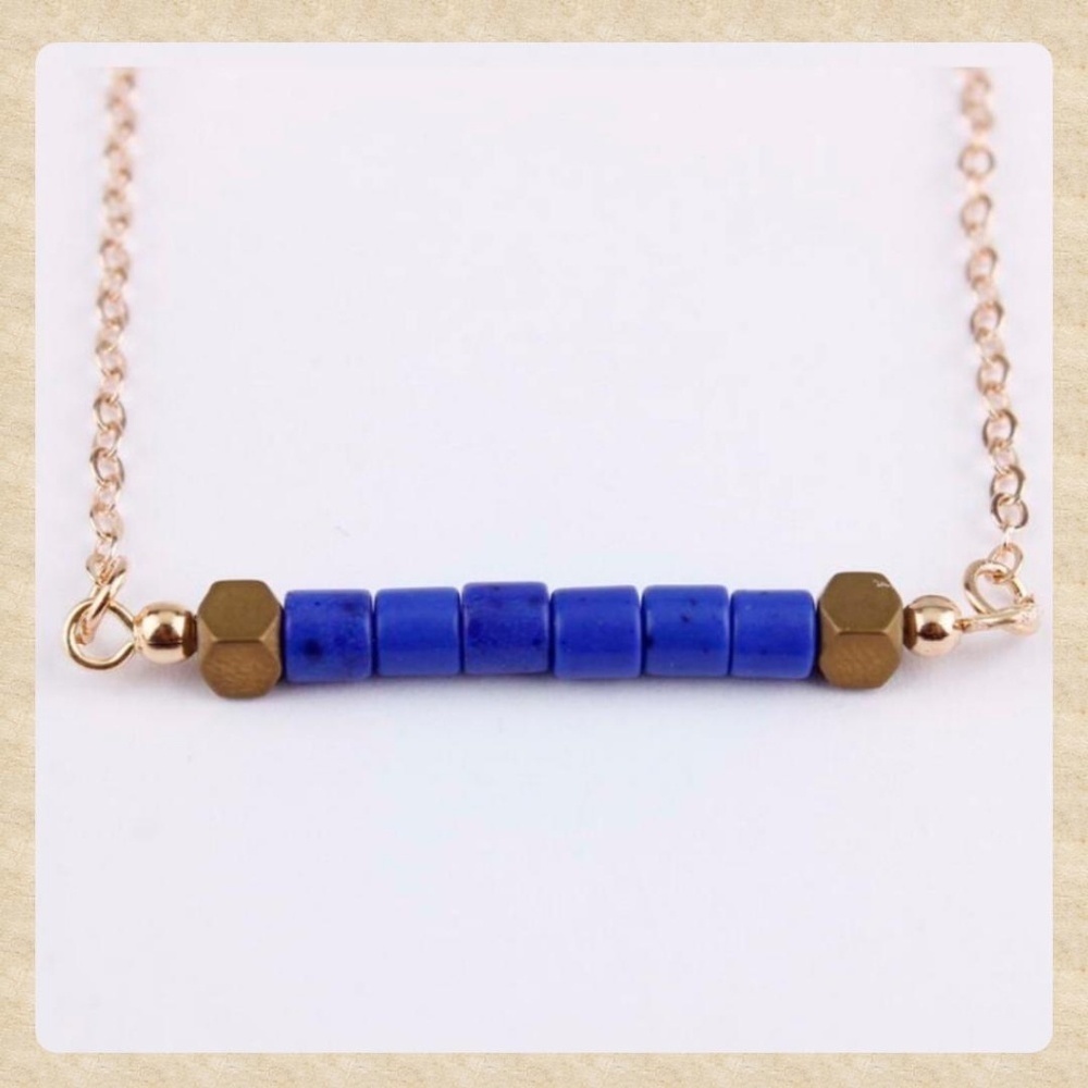 Cobalt Blue Stone Minimalist Bar Necklace!